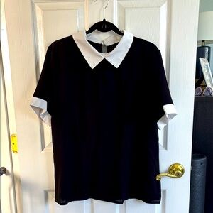 SHEIN Black and White Peter Pan Collared Blouse, XL/12